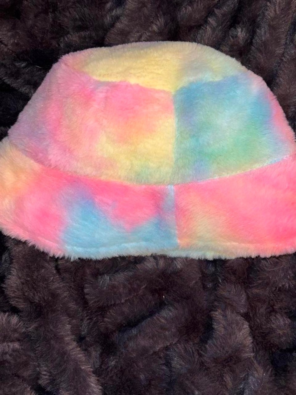 Pastel Rainbow Faux Fur Bucket Hat - Multicolor